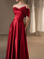 Robe de soirée trapèze col bateau tissu satiné longueur au sol robes de concours sociaux