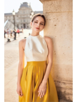 Robe de soirée trapèze col bijou en Satin tissé élastique longueur au sol plissée robes de soirée formelles