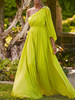Robe de soirée trapèze asymétrique épaule dénudée longueur au sol manches longues dos nu plissée en mousseline de soie robes de soirée formelles