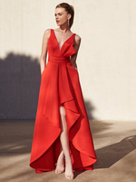 Robe de soirée trapèze col en v longueur au sol sans manches dos nu tissu satiné plissé robes de soirée formelles