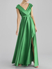 Robe de soirée trapèze col en v longueur au sol sans manches fermeture éclair ceinture tissu satiné robes de soirée formelles