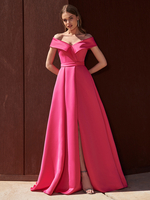 Robe de soirée trapèze épaules dénudées avec traîne sans manches fermeture éclair tissu satiné plissé robes de soirée formelles