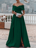 Robe de soirée trapèze épaules dénudées tissu satiné avec traîne plissée robes de dîner formelles