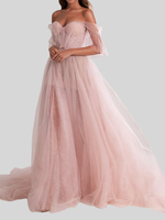 Robe de soirée trapèze sans bretelles en tulle avec nœuds de train robes de soirée sociale