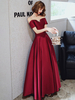 Robe de soirée une ligne bateau cou satin mat longueur plancher plissée robes de soirée formelles