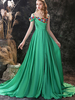 Robe de soirée une ligne col bijou avec train manches courtes fermeture éclair en mousseline de soie brodée robes de soirée formelles