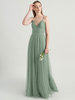 Robe de soirée vert avocat sans manches A-ligne col en V satiné mat longueur au sol robes de soirée sociale plissées