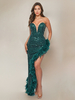 Robe de Soirée Vert Foncé Sans Bretelles Paillettes Sans Manches Dos Nu Robe Semi-Formelle