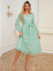 Robe de soirée verte à col rond et lacets à manches longues robe semi-formelle