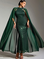 Robe de soirée verte foncée à paillettes et col bijou sans manches robe semi-formelle