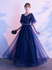 Robe de soiree Une Ligne V Cou Mat Satin Etage Longueur Du Sol Paillettes Robes De Soirée Formelle