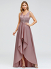 Robe de soiree Une Ligne V Cou Satin Tissu Etage Longueur Perlee Robe De Fete Formelle