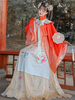 Robe de Style Chinois Ensemble 3 Pièces Floral Imprimé Manches Longues Abricot Polyester Jupe Longue Robe Vintage Classique