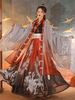 Robe de Style Chinois Ensemble 3 Pièces Rouge Manches Longues Polyester Longue Robe Tenue Vintage Classique