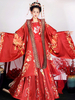 Robe de Style Chinois Vintage Classique Ensemble 3 Pièces Manches Longues Floral Imprimé Polyester Robe Rouge Tenue