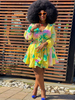 Robe de taille plus pour femmes manches longues à manches longues Cravate Lycra Spandex Jaune genou Jaune Longueur Robe d\