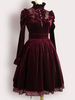 Robe de velours Bourgogne Lolita Robe volants Déguisements Halloween