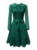 Robe de Vintage 1950 Courte Femme Imprimé à Col Rond à Lacets avec Manches Longues Amples Coupe Cintrée à Lacets Bas Evasée Bicolores