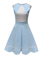 Robe de Vintage 1950 Courte Moulante Imprimé Pois avec Bretelles à Col Rond Coupe Cintrée Bas Evasée