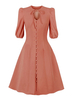 Robe de Vintage 1950s Courte Femme à Col Rond à Lacets Coupe Cintrée Bas Evasée Unicolore