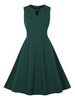 Robe de Vintage 1950s Courte Femme à Col V avec Bretelles Coupe Cintrée Bas Evasée Unicolore