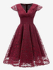 Robe de Vintage 1950s Courte Femme en Dentelle à Col Décolleté en V avec Manches Courtes Volantes Robe de Rétro