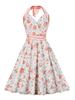 Robe de Vintage 1950s Courte Imprimé Femme avec Bretelles à Lacets à Col V Coupe Cintrée Bas Evasée