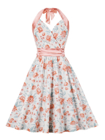Robe de Vintage 1950s Courte Imprimé Femme avec Bretelles à Lacets à Col V Coupe Cintrée Bas Evasée