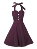 Robe de Vintage 1950s Courte Imprimé Pois Femme avec Bretelles à Col Rond à Lacets avec Epaule Dénudée Coupe Cintrée Bas Evasée Bicolores Robe de Rétro Sexy
