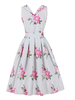 Robe de Vintage 1950s Courte Imprimés à Col V Coupe Cintrée Bas Evasée