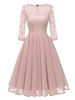 Robe de Vintage 1950s en Dentelle Mi-longue avec Manches Mi-longue à Col Rond Coupe Cintrée Bas Evasée Unicolore Robe de Rétro Robe Eté
