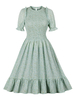 Robe de Vintage 1950s Femme Courte à Col Rond avec Manches Courtes Coupe Cintrée Bas Evasée Unicolore