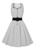 Robe de Vintage 1950s Femme Courte à Col V avec Bretelles Coupe Cintrée Bas Evasée Bicolores