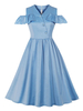 Robe de Vintage 1950s Femme Courte avec Bretelles Coupe Cintrée Bas Evasée Unicolore Robe de Rétro