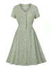Robe de Vintage 1950s Femme Courte avec Manches Courtes Coupe Cintrée Bas Evasée Bicolores Robe de Rétro