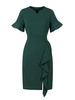 Robe de Vintage 1950s Femme Courte Femme à Col V avec Manches Courtes Coupe Cintrée Unicolore