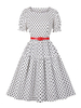 Robe de Vintage 1950s Femme Courte Imprimé à Col Rond avec Manches Courtes Coupe Cintrée Bas Evasée