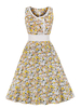 Robe de Vintage 1950s Femme Courte Imprimé avec Bretelles à Col V Coupe Cintrée Bas Evasée