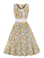 Robe de Vintage 1950s Femme Courte Imprimé avec Bretelles à Col V Coupe Cintrée Bas Evasée