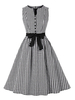 Robe de Vintage 1950s Femme Courte Imprimé avec Bretelles avec Noeud Coupe Cintrée Bas Evasée Bicolores Robe de Rétro