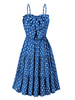 Robe de Vintage 1950s Femme Courte Imprimé Pois avec Bretelles avec Noeud Coupe Cintrée Bas Evasée Bicolores Robe de Rétro