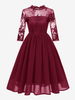Robe de Vintage 1950s Femme en Mousseline en Dentelle à Col Montant avec Manches Mi-longue Transparente Robe de Rétro