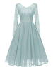 Robe de Vintage 1950s Femme en Mousseline en Dentelle à Col V avec Manches Longues Coupe Cintrée Bas Evasée Unicolore Robe de Rétro