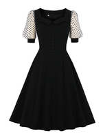 Robe de Vintage 1950s Femme Imprimés Pois à Col Rond avec Manches Courtes Amples Coupe Cintrée Bas Evasée Robe de Rétro