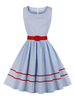 Robe de Vintage Courte Femme à Col Carré avec Bretelles Coupe Cintrée Bas Evasée Bicolores