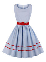 Robe de Vintage Courte Femme à Col Carré avec Bretelles Coupe Cintrée Bas Evasée Bicolores