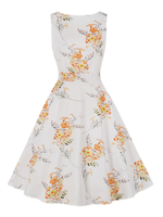 Robe de Vintage Courte Femme Imprimées avec Bretelles à Col Rond Coupe Cintrée Bas Evasée