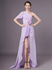 Robe demoiselle dhonneur en mousseline de soie lilas à volants en cascade Milanoo