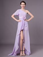 Robe demoiselle dhonneur en mousseline de soie lilas à volants en cascade Milanoo