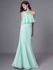 Robe demoiselle dhonneur vert menthe avec jupe asymétrique en mousseline strass Milanoo